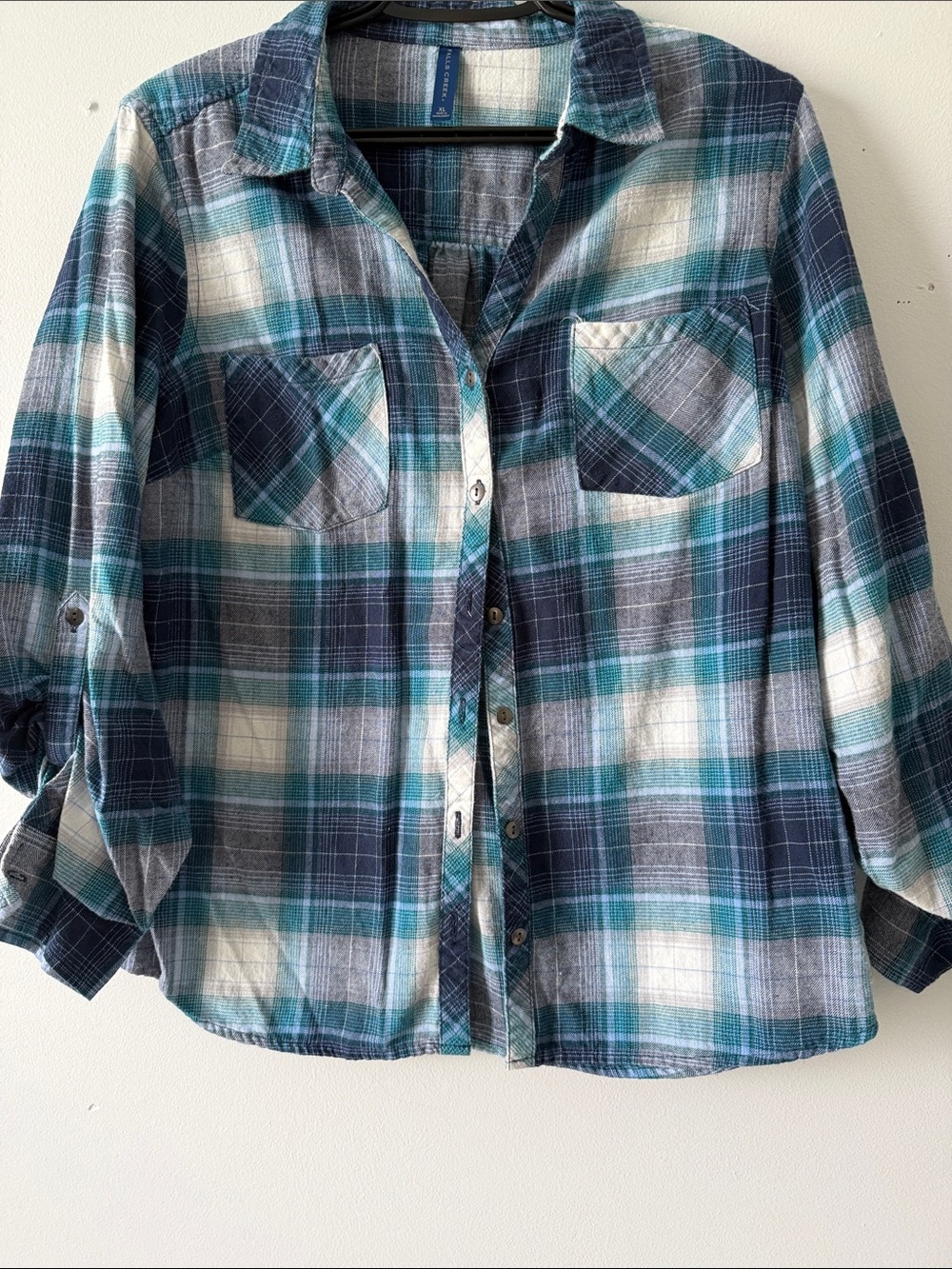 Falls Creek Blue Teal Plaid Button-Front Shirt Soze XL